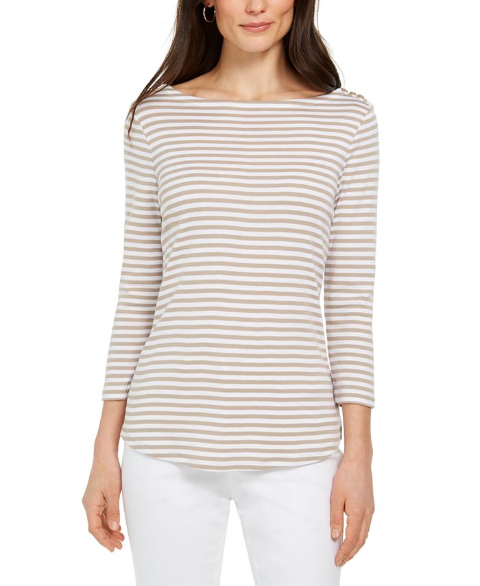 Charter Club 3/4-Sleeve Striped Top, Created for Macy's & Reviews ...