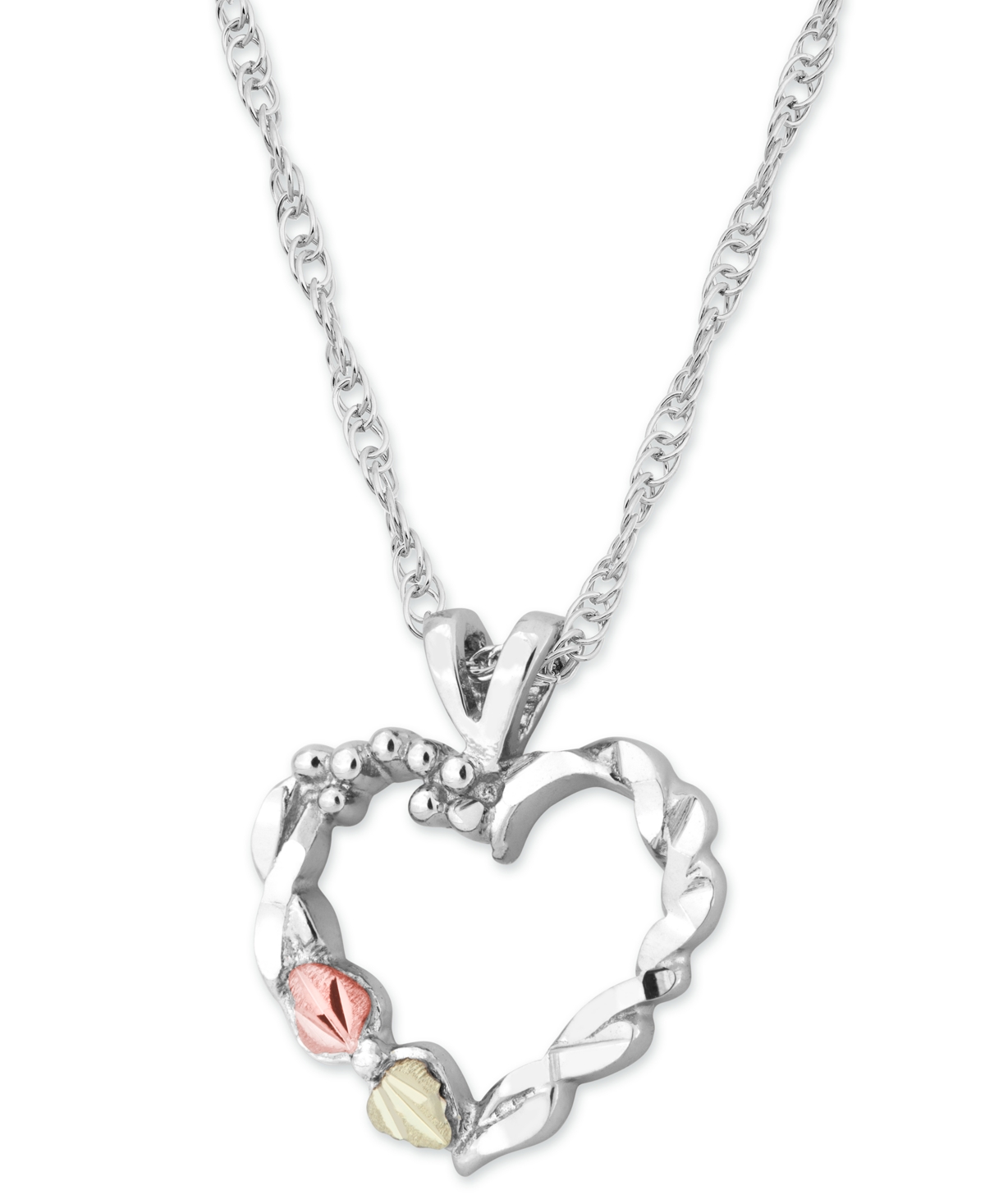 Heart Pendant 18" Necklace in Sterling Silver with 12k Rose and Green Gold - Ss