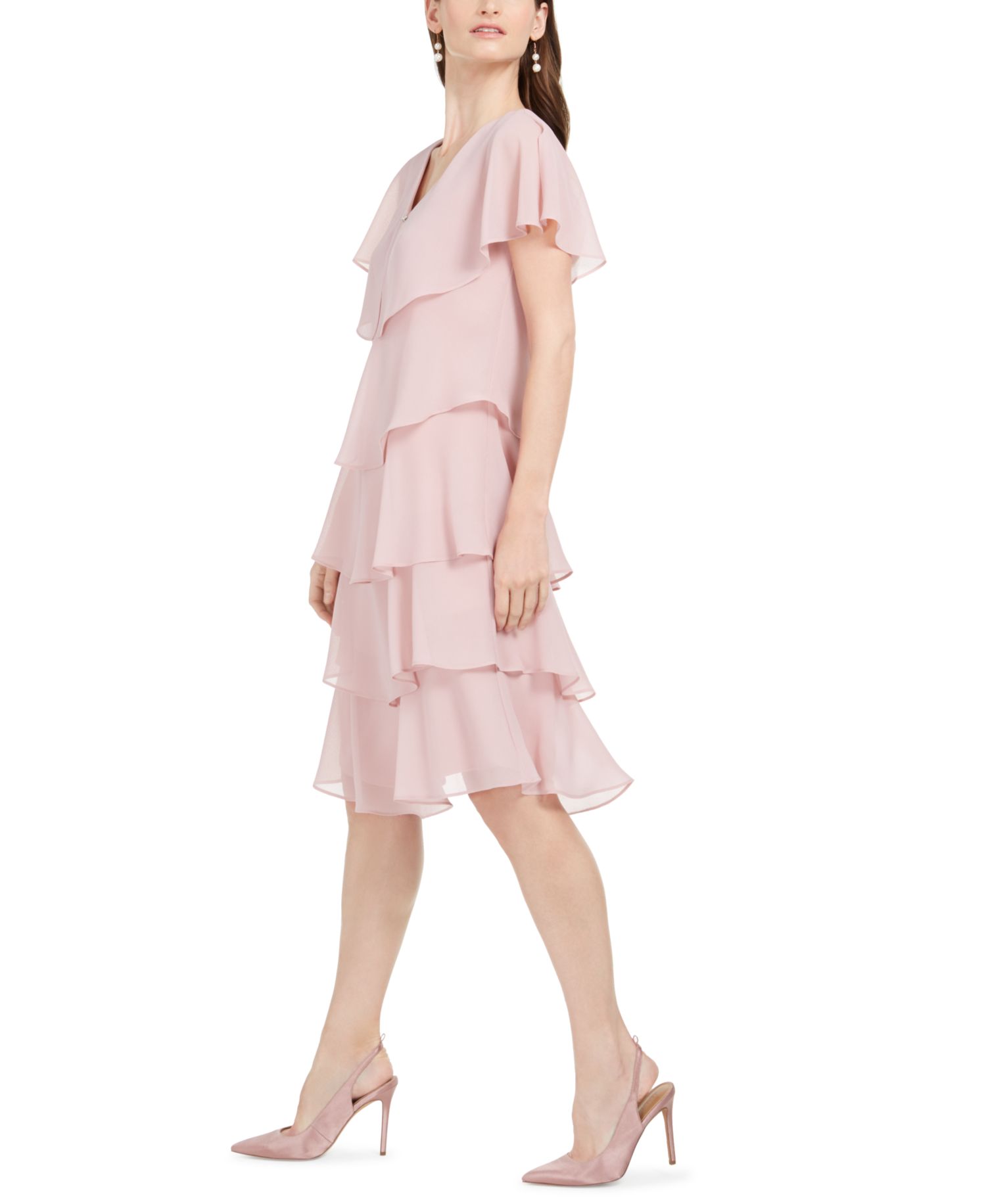 Tiered Rhinestone Capelet Dress