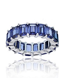 Purple Emerald Cut Cubic Zirconia Eternity Band in Rhodium Plated Sterling Silver