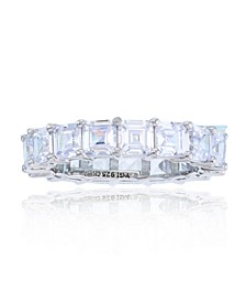 White Princess Cut Cubic Zirconia Eternity Band in Rhodium Plated Sterling Silver