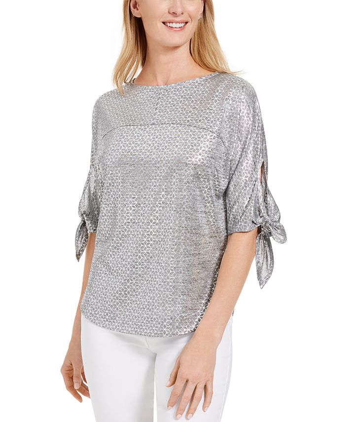 JM Collection Tie-Sleeve Foil Top, Created for Macy's - Macy's