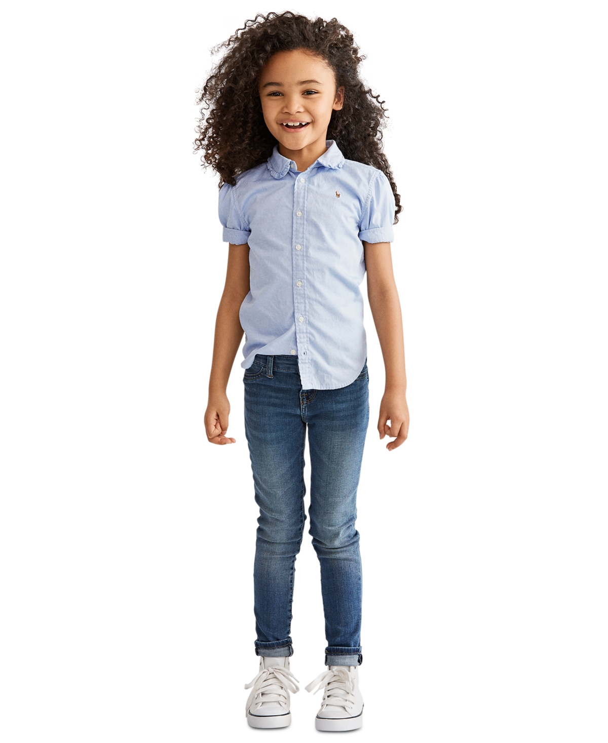 Polo Ralph Lauren Little Girls Short Sleeve Solid Oxford Top - Blue