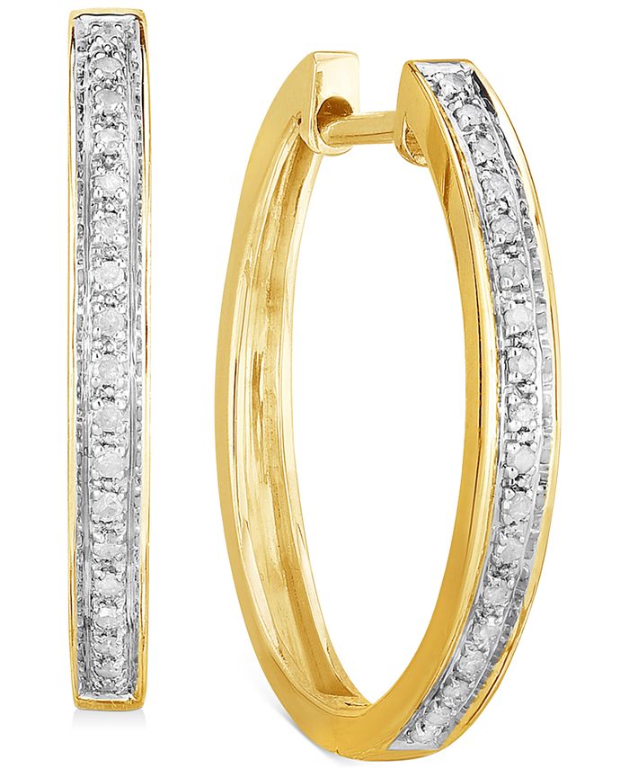 Macy's - 3-Pc. Set Diamond Small Hoop Earrings (1/3 ct. t.w.) in Sterling Silver, Gold-Plate & Rose Gold-Plate, 0.75"