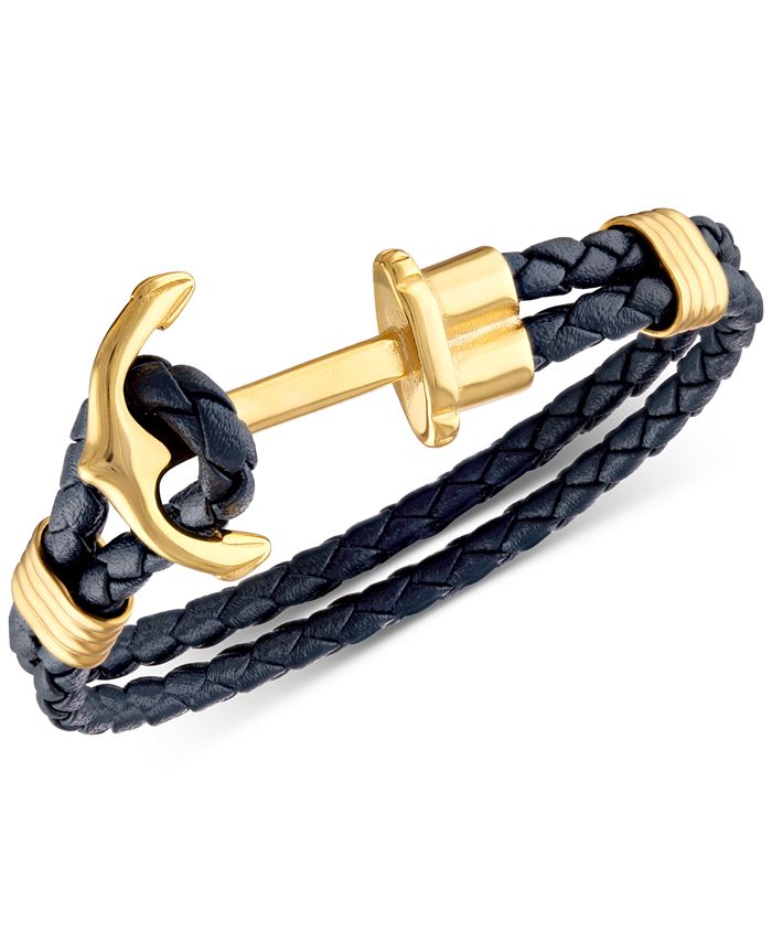 Leather Bracelet for Men, Nautical Bracelet for Men, Mens Leather Bracelet with Stainless Steel Anchor Shackle Handmade Braided Leather Initial
