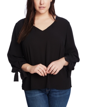 image of CeCe Plus Size 3/4 Tie Sleeve Blouse