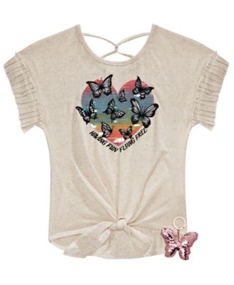Belle Du Jour - Big Girls 2-Pc. Butterfly Top & Sequin Keychain Set
