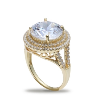 image of Cubic Zirconia Double Pave Halo Ring (7-1/2 ct. t.w.) in 18K Gold Plated Sterling Silver