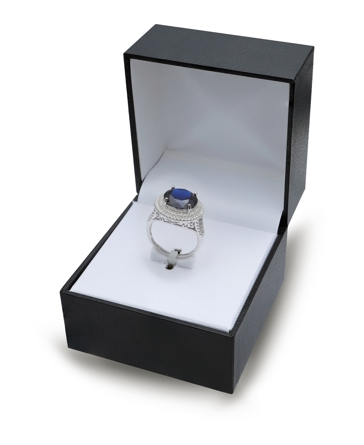 Double Pave Row Ring (7-1/2 ct. t.w.) In Sterling Silver - Blue Cubic Zirconia
