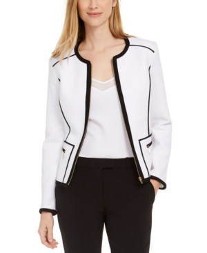 Calvin Klein Petite Pique Piped Zip-Front Jacket