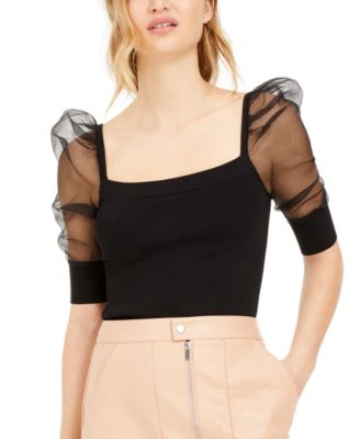 Bar III - Puffed-Sleeve Illusion Top