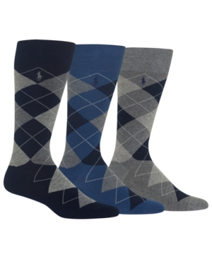 Ralph Lauren Men's Socks Dress Argyle Crew 3 Pack Socks