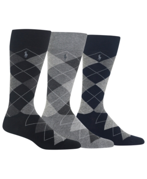 Ralph Lauren Men's Socks Dress Argyle Crew 3 Pack Socks