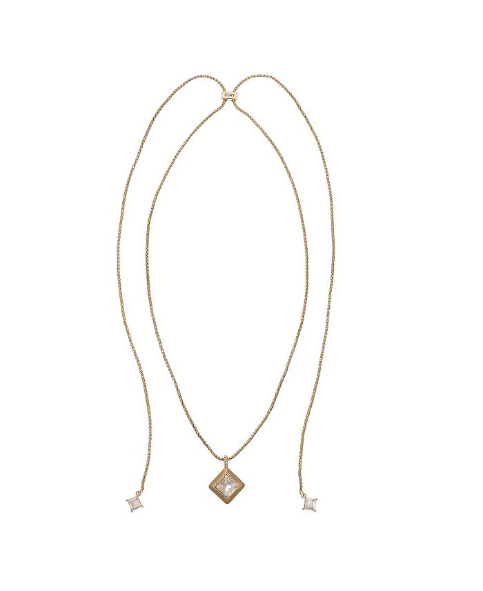 Christian Siriano New York - Gold Tone Adjustable Slider Necklace with Diamond Shape Pendant
