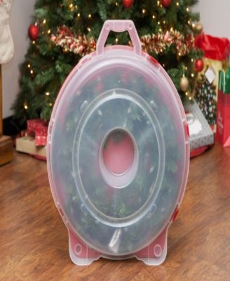 24&amp;quot; Wreath Storage Container With Latches and Handle, 2 Pack, For Holiday Garland/Wreath, Holiday Decorations, and Heavy Duty, Portable, High Protection, and Space Saving Storage, Clear/Red