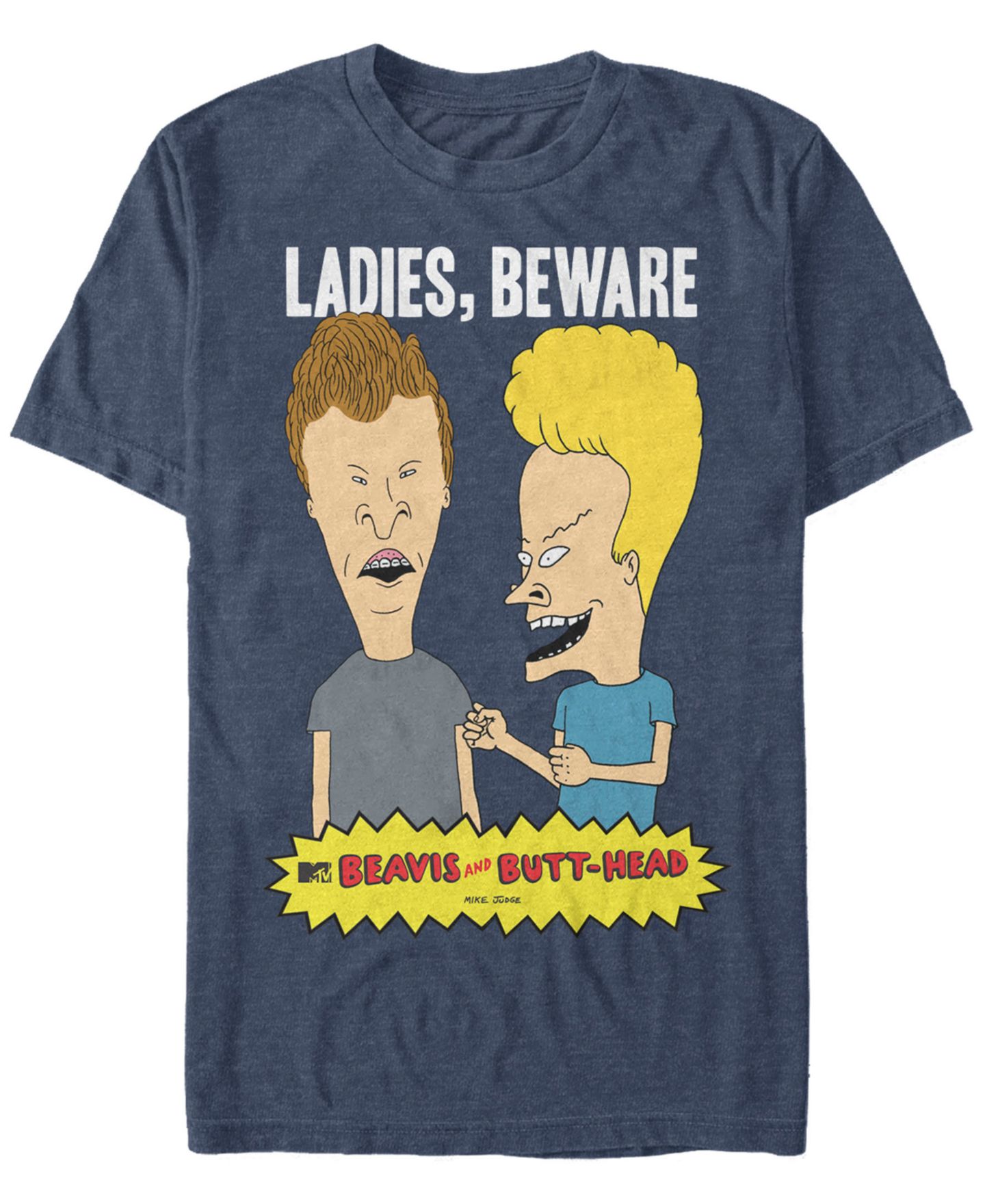 Мужская рубашка Fifth Sun Beavis and Butthead Ladies Beware Short Sleeve T, цвет: Тёмно-синий — фото 1