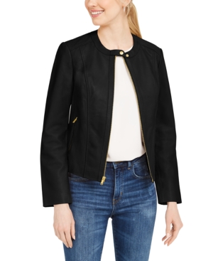 image of Cole Haan Seamed Leather Jacket