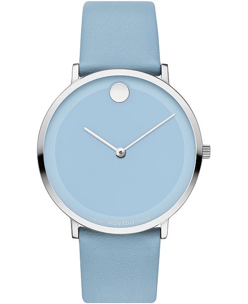 Movado Women S Swiss Modern 47 Blue Leather Strap Watch 40mm Created For Macy S Reviews Watches Jewelry Watches Macy S