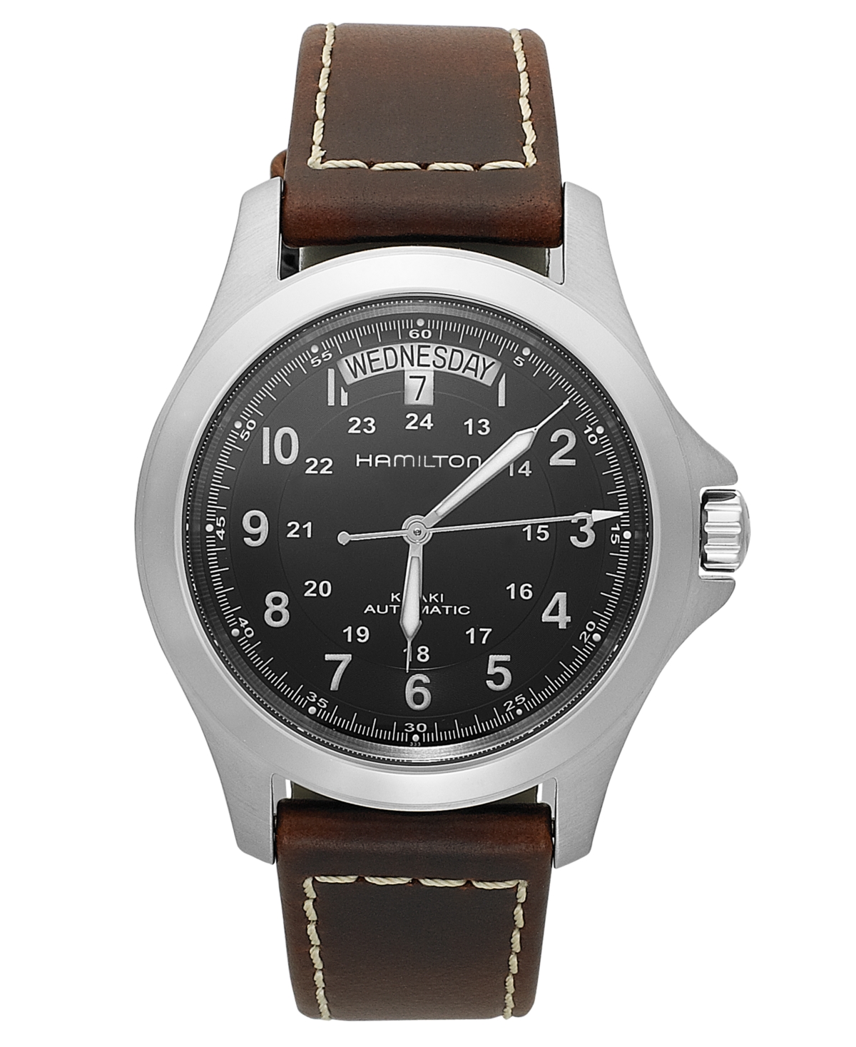 Watch, Men's Swiss Automatic Khaki King Brown Leather Strap 40mm H64455533 - Brown