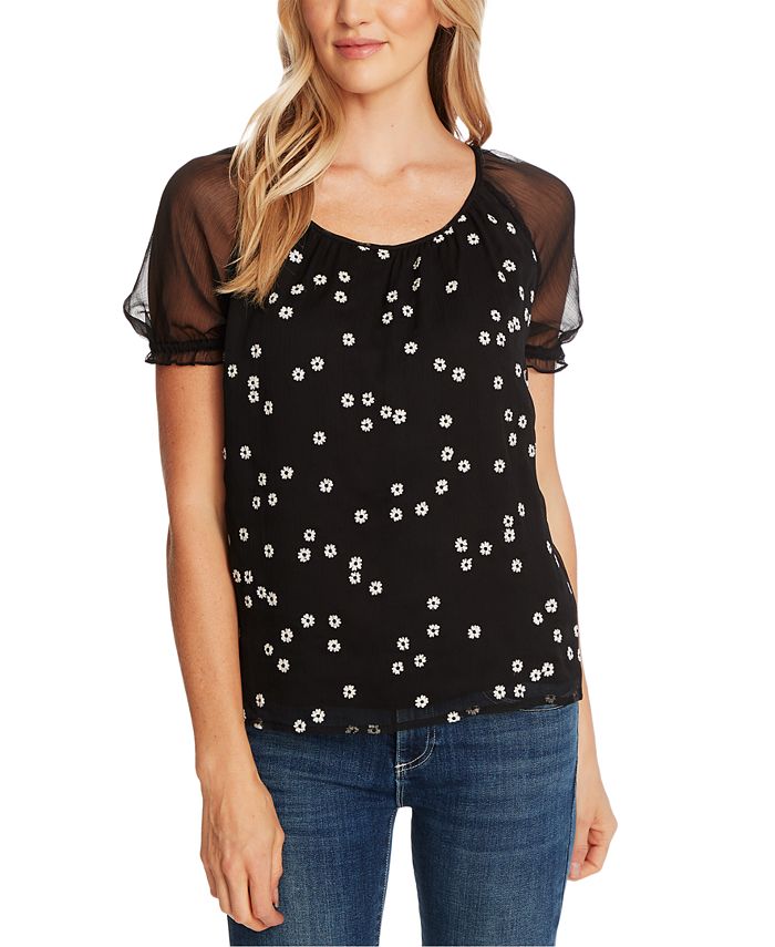 CeCe Embroidered Illusion Top - Macy's