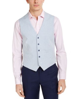 Tommy Hilfiger - Men's Modern-Fit TH Flex Stretch Blue/White Seersucker Stripe Vest