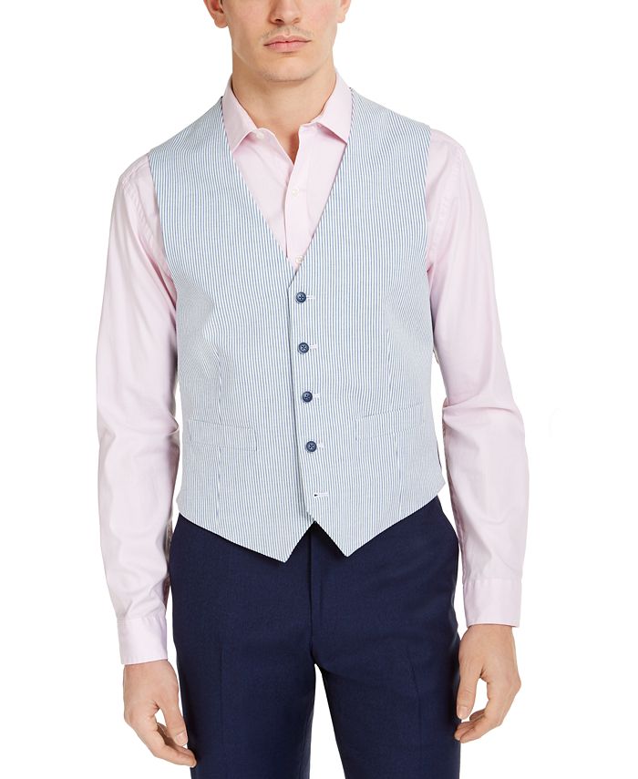 INC NEW Blue White Mens Size XS Slim Fit Seersucker Textured Stripe Vest $59 183 