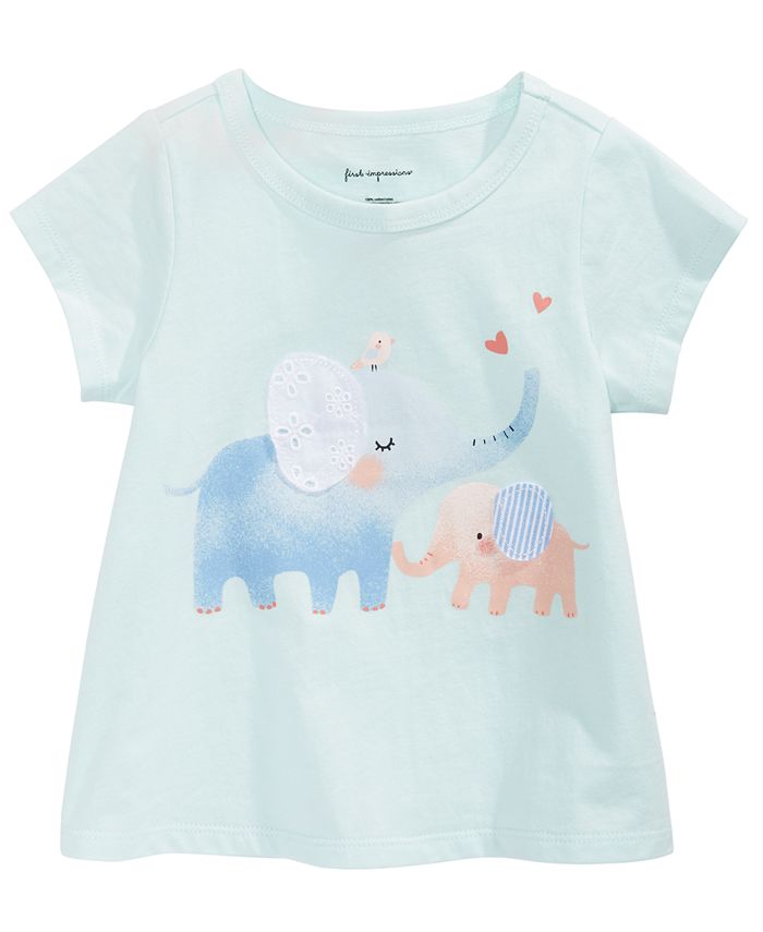 First Impressions Baby Girls Elephant-Print Cotton T-Shirt, Created for ...