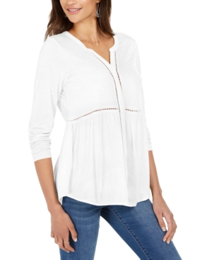 image of Style & Co V-Neck Mixed Woven Top, Created for Macy-s