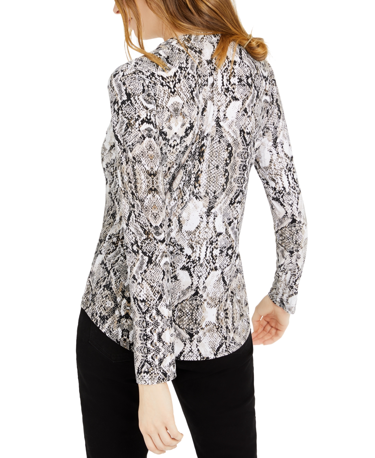 Inc International Concepts Petite Printed Zip-pocket Long-sleeve Top, Created For Macy's In Desert Snake