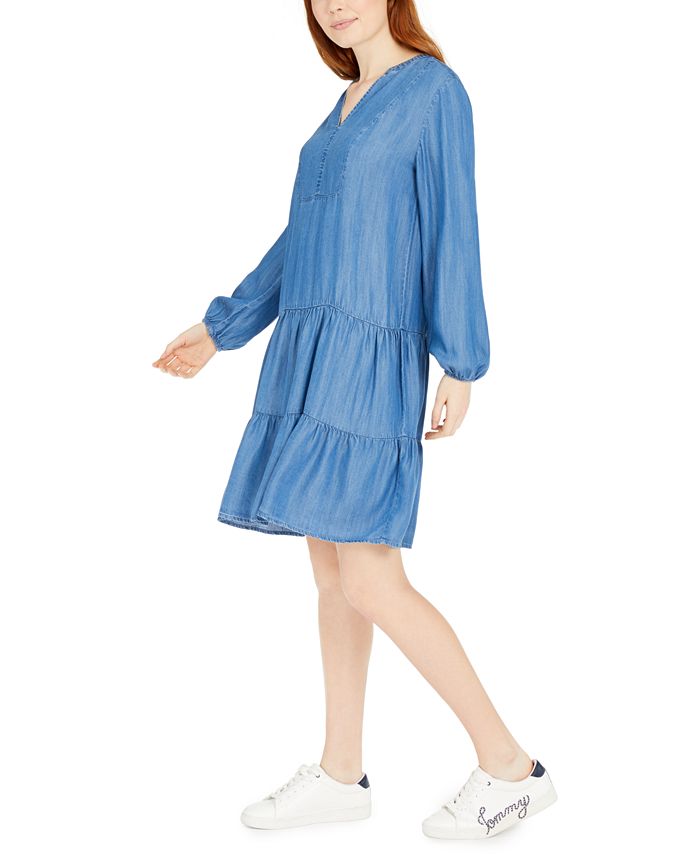 Tommy Hilfiger BibFront Denim Peasant Dress Macy's