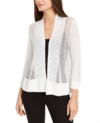 Alfani Mixed-Stitch Open-Front Linen-Blend Cardigan, Created for Macy's ...