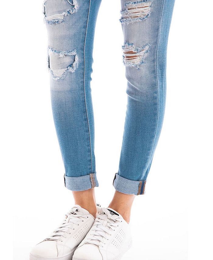 Kancan Mid Rise Distressed Ankle Skinny with Double Fold Hem - Macy's