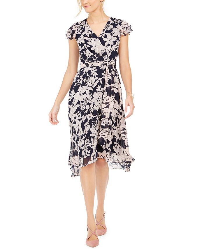 Jessica Howard Flutter-Sleeve Floral Fit & Flare Dress - Macy's