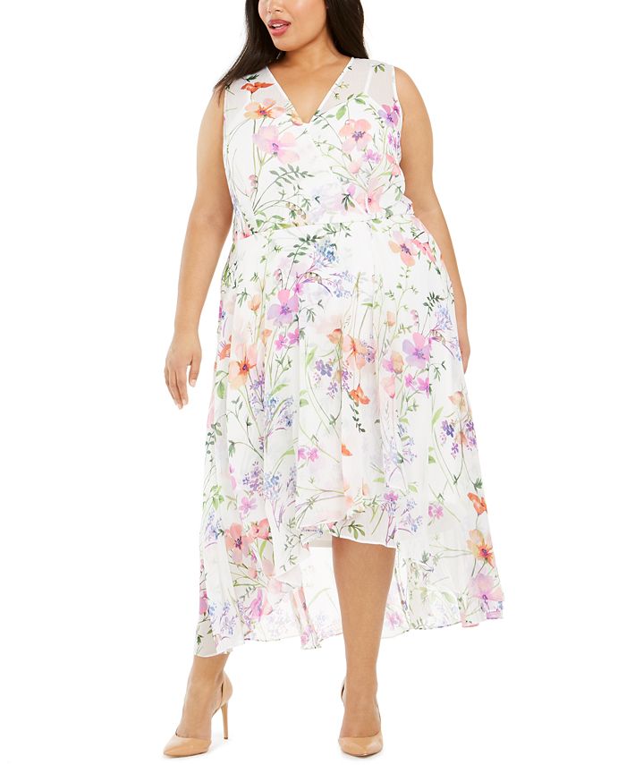 Calvin Klein Plus Size Floral-Print High-Low Dress - Macy's