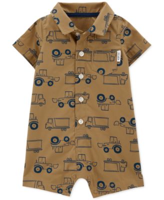 Carter's - Baby Boys Trucks-Print Poplin Cotton Romper