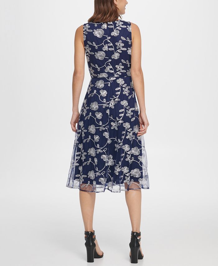 DKNY Embroidered Midi Fit & Flare Dress - Macy's