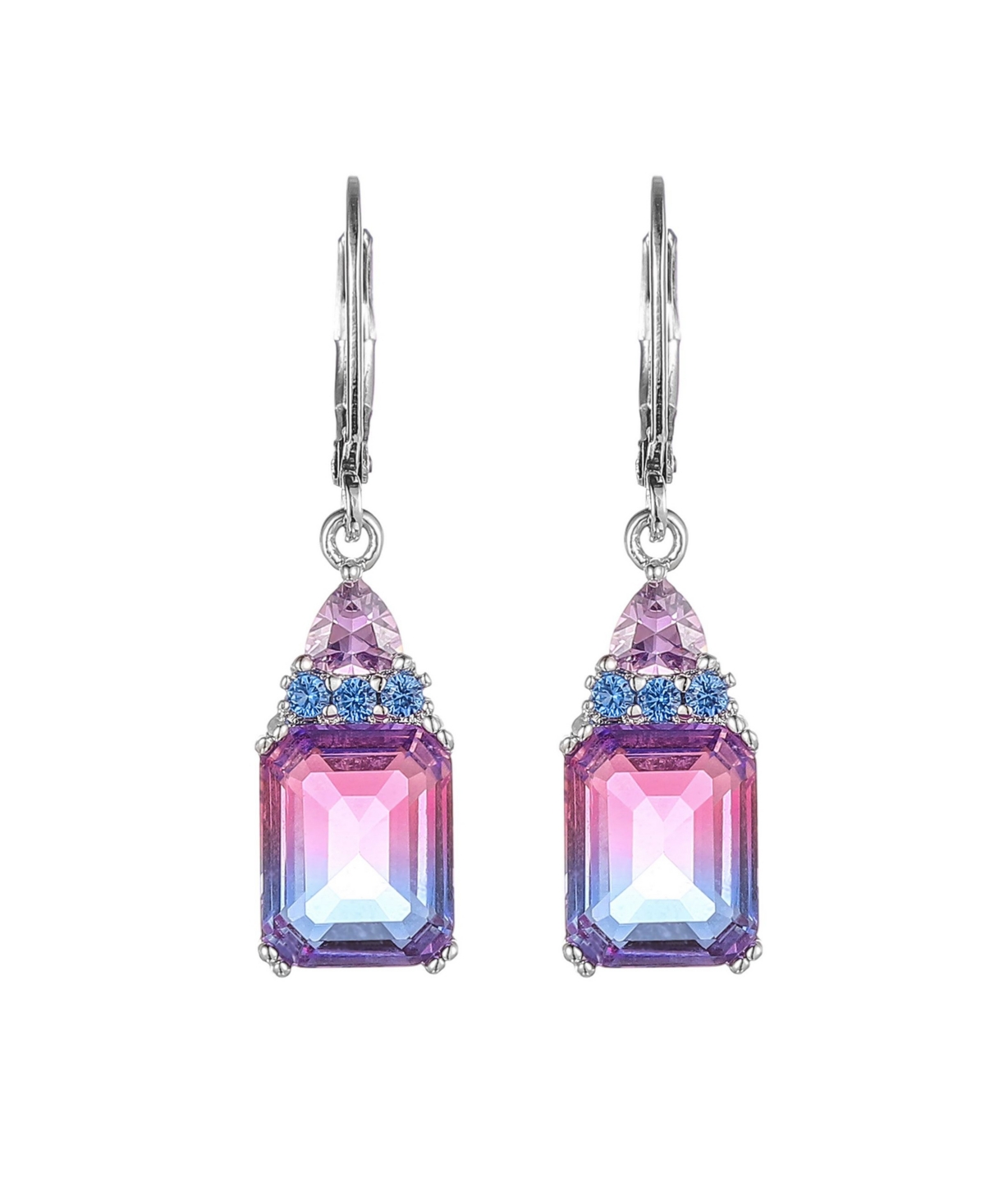 A & M Silver-Tone Baguette Cut Amethyst Accent Earrings