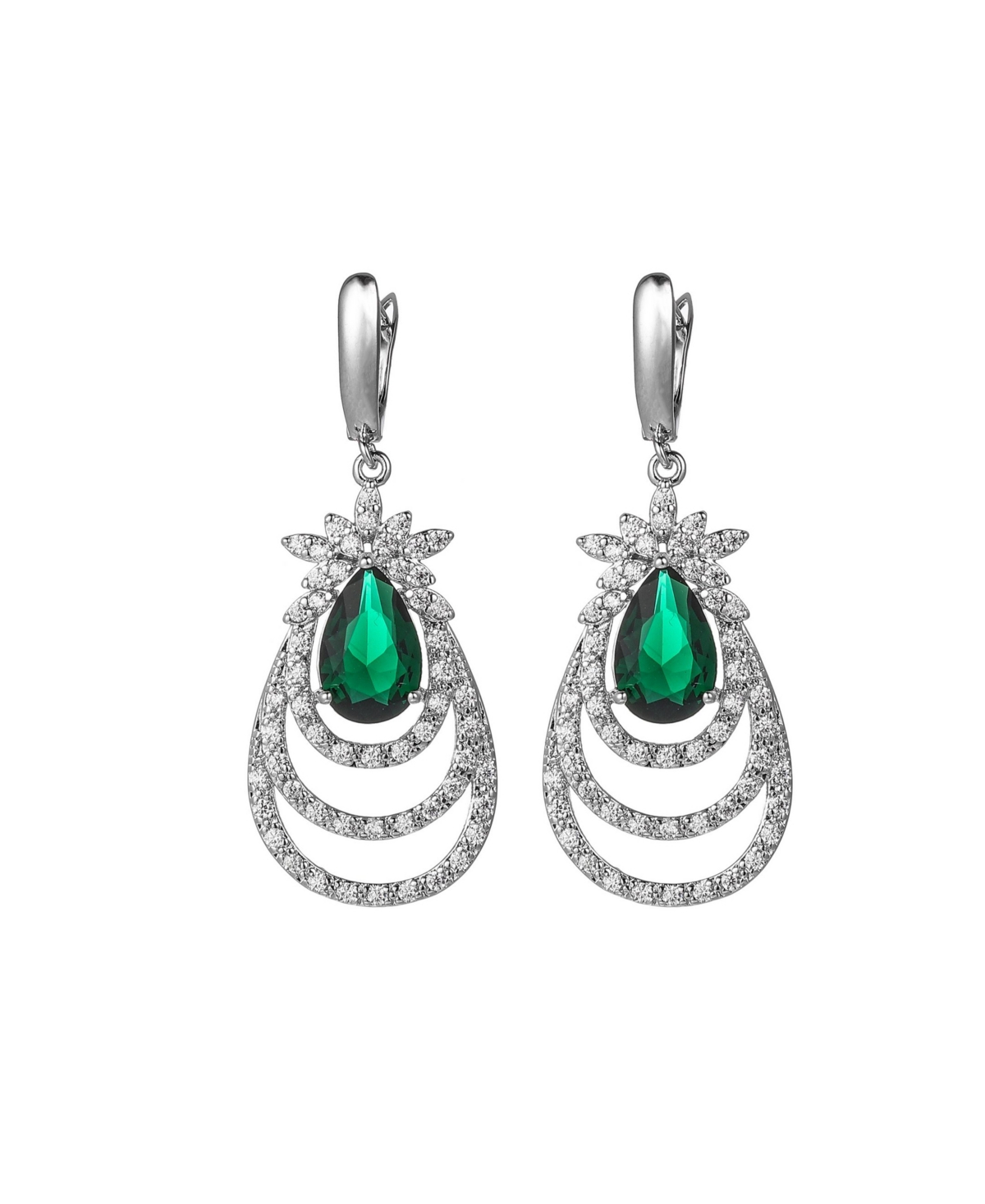 Silver-Tone Emerald Accent Layered Earrings - Silver-Tone