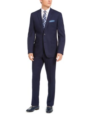 Perry Ellis - Men's Slim-Fit Stretch Navy Blue Plaid Suit