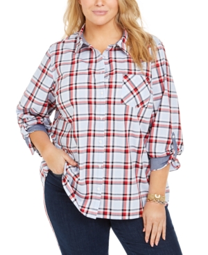 image of Tommy Hilfiger Plus Size Cotton Plaid Shirt