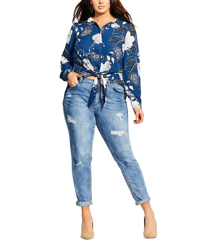 City Chic Trendy Plus Size Sapphire Bloom Tie-Front Top - Macy's
