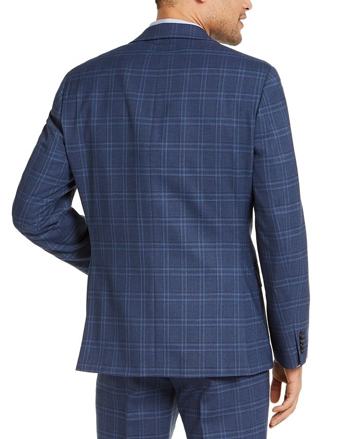 Alfani Men's SlimFit Stretch Navy Blue Plaid Suit Jacket, Created for