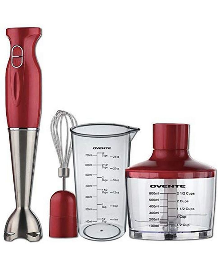 Ovente Electric Immersion Hand Blender 300 Watt 2 Mixing Speeds RED