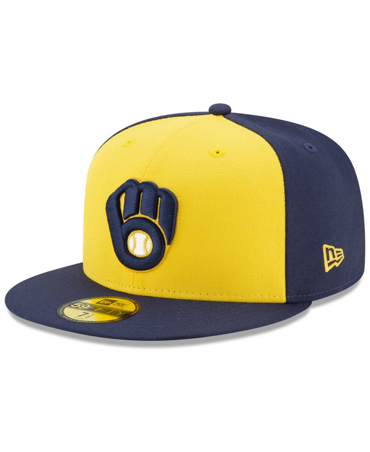 Shop New Era Milwaukee Brewers Authentic Collection 59fifty Fitted Cap In Lightnavy,yellow