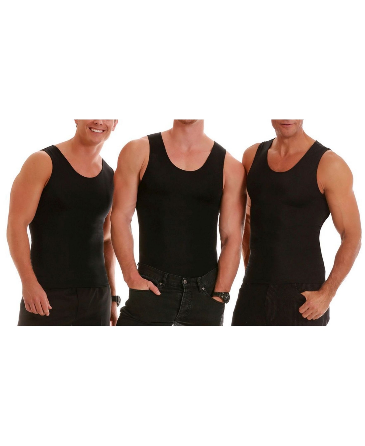 Insta Slim Men's 3 Pack Compression Muscle Tank T-Shirts - Black