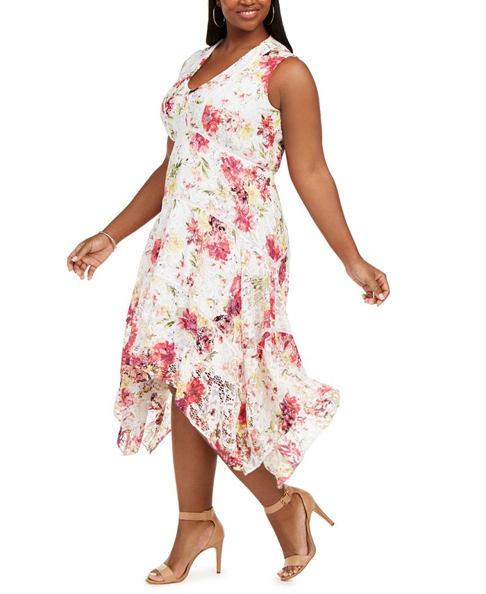 Taylor Plus Size Floral-Print Lace Dress - Macy's