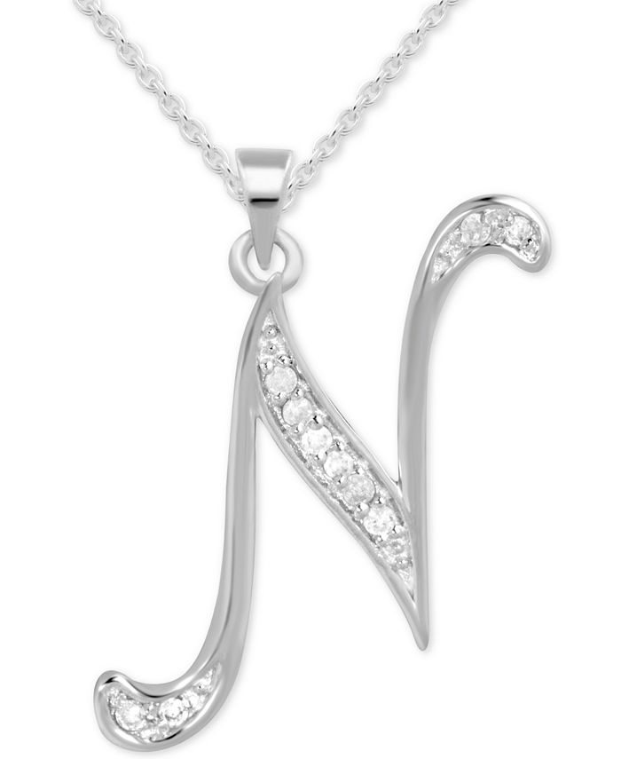 Diamond Letter V Necklace 1/10 ct tw Round-cut Sterling Silver 18