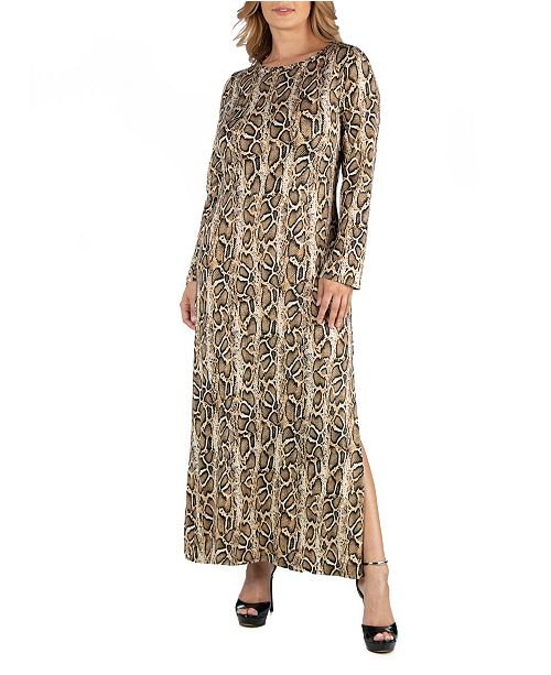24seven Comfort Apparel Snake Print Long Sleeve Side Slit Plus