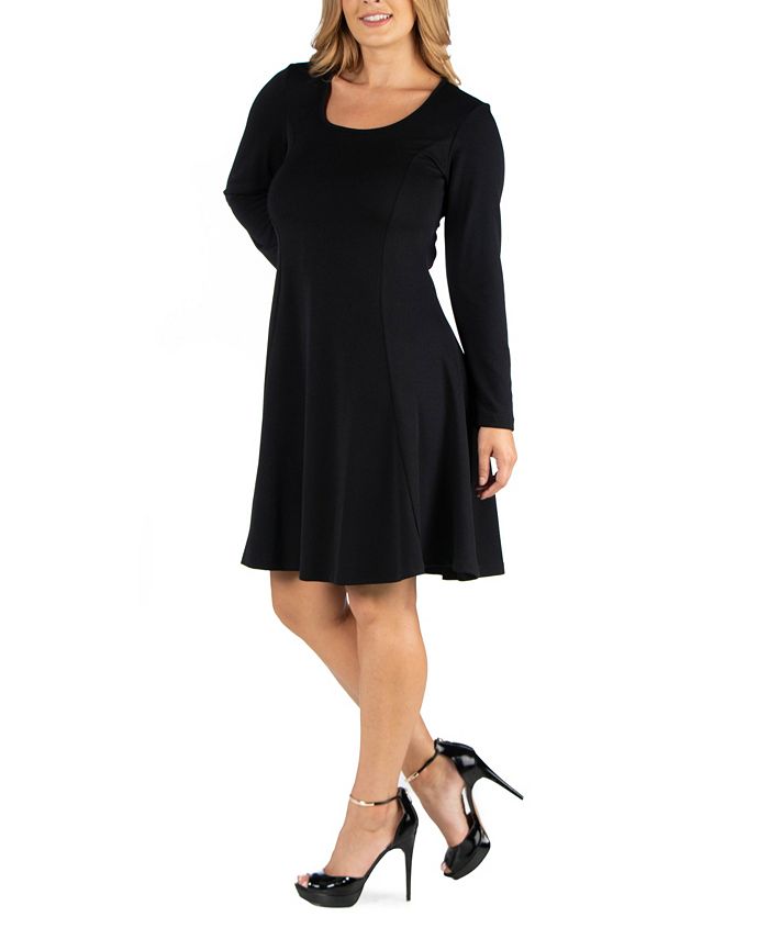 24seven Comfort Apparel Plus Size Long Sleeve Flared Dress - Macy's