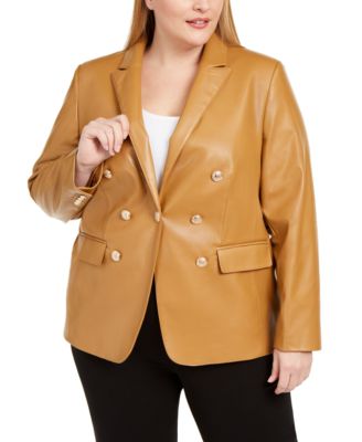 Calvin Klein - Plus Size Faux-Leather One-Button Blazer